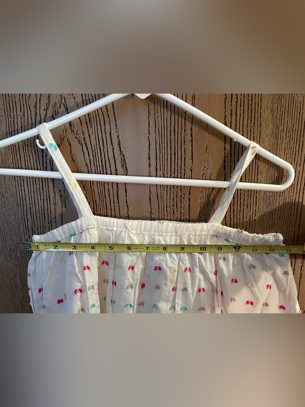 White Spaghetti Strap Tank with Multicolor Embroidered Dots - Picture 6 of 8